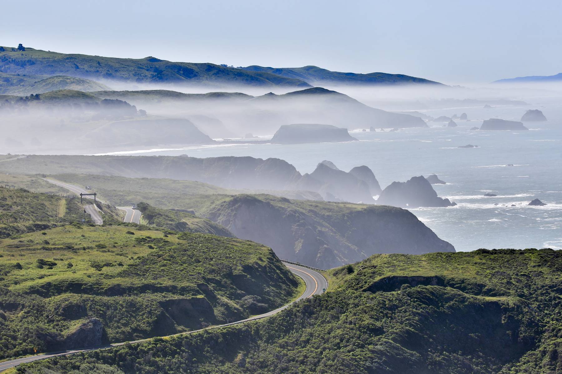 Coastal highway in fog